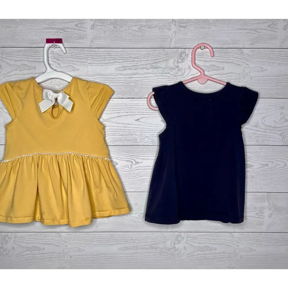 Maggie & Zoe Toddler Girls 2-Pack Tops Mustard Yellow Peplum & Navy Ice Cream 3T